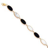 14k 8.5 Inch Genuine Fancy Onyx Created Opal Bracelet by Opal Bracelets