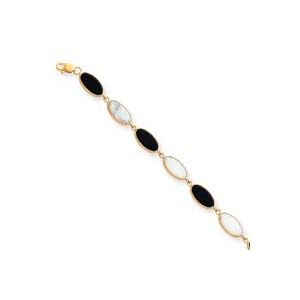 14k 8.5 Inch Genuine Fancy Onyx Created Opal Bracelet - Lobster Claw by