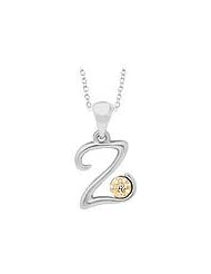 Silver & 14K Gold Diamond Script Initial Z Childrens Necklace (14-16 in)