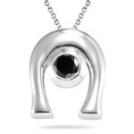 0.30 Cts Black Diamond Solitaire Horse Shoe Pendant in Silver