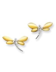 Sterling Silver CZ & Yellow Mother of Pearl Dragonfly Earrings QE3083"