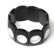 White Mother of Pearl Inlaid Shell Black Resin Stretch Bracelet P23-A