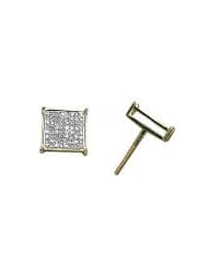 14K Yellow Gold .25CT Micropave Diamond Square Stud Screw Back Earrings