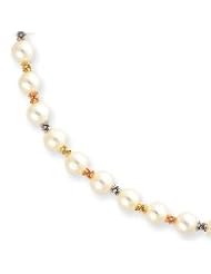 14k Tri-color White Pearl w/2" Extension Necklace - XF140-16"