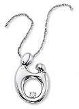 Mother and Child Sterling Oval Large Pendant with .03ct Diamond and 18" Chain
