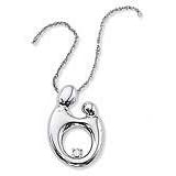 Mother and Child Sterling Oval Large Pendant with .03ct Diamond and 18" Chain by Watches Diamond
