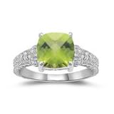 0.04 Cts Diamond and 2.04 Cts Peridot Ring in 14K White Gold