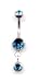 Double Jeweled Dropper Navel Bar in Blue Zircon 14 gauge by 3/8