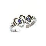 Toe Ring - Sterling Silver Antiqued Blue Cubic Zirconia Heart Toe Ring