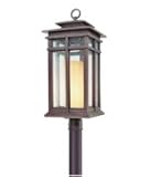 Troy Lighting PF3085CB Cottage Grove Energy Smart 1 Light Outdoor Post Lamp in Cottage Bronze with Clear Seeded with Amber Scavo glass
