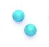 Solid 14k 7mm Round Blue Turquoise Earrings - JewelryWeb