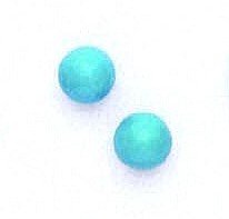 Solid 14k 7mm Round Blue Turquoise Earrings - JewelryWeb