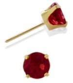 0.70Ct. Genuine 4mm Round Ruby 14 Karat Yellow Gold Stud Earrings