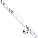 Sterling Silver ID with Heart Figaro Link Bracelet - 7 Inch - Lobster Claw - JewelryWeb