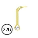 18KT Gold L Bend Nose Stud Ring 2mm Bezel Set CZ 22G FREE Nose Ring Backing