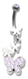 BR72 LIGHT AMETHYST (PURPLE-ISH) BELLY RING BUTTERFLY GEM DANGLER NAVEL