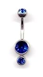 Double Jeweled Vertical Navel Bar in Capri Blue 14 gauge by 3/8