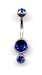 Double Jeweled Vertical Navel Bar in Capri Blue 14 gauge by 3/8