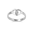 Sterling Silver Baby Ring - Dainty Silver Heart with CZ Crystal (size 2) in Heart-Shaped Black Velvet Gift Box