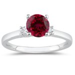 0.20 Cts Diamond & 1.01 Cts Ruby Three Stone Ring in 14K White Gold