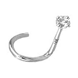 14KT White Gold Nose Ring Screw 1.5mm Genuine Diamond Free Backing! 18G