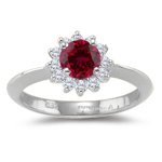 0.36 Cts Diamond & 0.78 Cts Ruby Ring in 18K White Gold