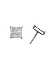 14K White Gold .25CT Micropave Diamond Square Stud Screw Back Earrings