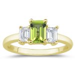 0.33 Cts Diamond & 0.64 Cts Peridot Three Stone Ring in 14K Yellow Gold