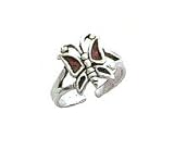 Toe Ring - Sterling Silver Antiqued Red Enameled Butterfly Toe Ring