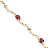 14k Diamond and Rubies Fancy Diamond Ruby Bracelet - 7 Inch - Lobster Claw