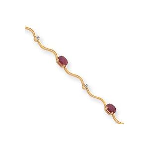 14k Diamond and Rubies Fancy Diamond Ruby Bracelet - 7 Inch - Lobster Claw by