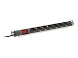 DIGITUS 48,3cm 19Zoll Steckdosenleiste 7fach mit Ein/Aus Schalter schwarz 16A 4000W Alu Profil