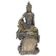 IMAGE OF Seated Water and Moon Kuan-yin Statue with Heart Sutra in Chinese, Real Bronze Powder Cast 16-inch Sculpture
