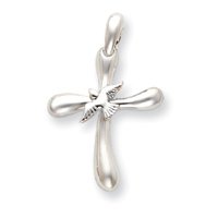 Sterling Silver Freeform Cross with Dove Pendant with 20 Inch Sterling Silver Chain