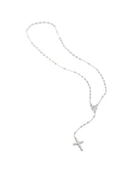 Rosary Necklace with Crucifix Rhodium Over Sterling Silver 24 inch
