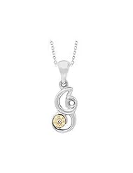 Silver & 14K Gold Diamond Script Initial I Childrens Necklace (14-16 in)