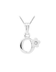 Sterling Silver Diamond Initial O Pendant Girls Necklace (14-16 in)