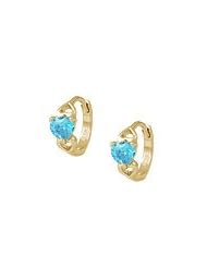 14K Gold Baby Heart March Birthstone Huggie Hoop Earrings For Girls