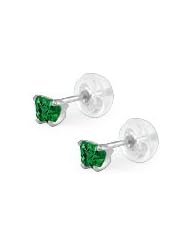 Baby 14K White Gold Emerald C.Z. Butterfly Stud Earrings