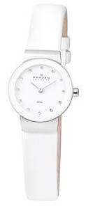 Skagen #358XSSLWW Women's Super Slim White Leather Strap Watch