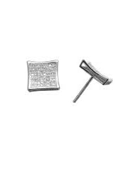 14K White Gold .25CT Micropave Diamond Square Stud Screw Back Earrings