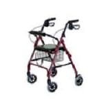 ^Rollator W/dual Brakes, Burgundy,very-lite W/four-wheels-aluminum with Basket and Padded Seat Capacity