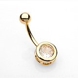 Gold Plated Clear Cubic Zirconia Round Belly Button Navel Ring