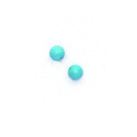 14k Yellow 4 mm Round Blue Turquoise Earrings