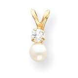 14k 4mm Cultured Pearl CZ Pendant With Child Chain - 15 Inch - Measures 11x4mm