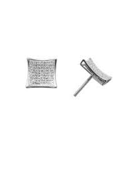 14K White Gold .33CT Micropave Diamond Square Stud Screw Back Earrings