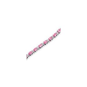 ZALES Lab-Created Oval Pink Sapphire Bracelet in 10K White Gold with Diamond... by