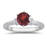 0.10 cts Diamond and 1.25 Cts Garnet Ring in 18K White Gold