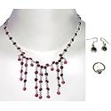 Necklace Earrings and Ring Set Sterling Silver and Garnet Gemstones Handmade Indian Jewelry