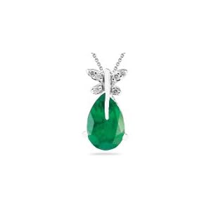 0.03 Cts Diamond and 1.03 Cts Emerald Dragonfly Pendant in 14K White Gold